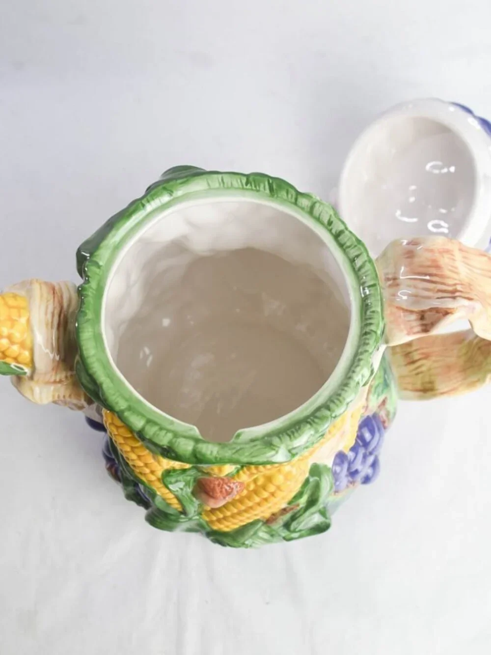 Flowers Inc Balloons Fall Harvest Ceramic Teapot Majolica Corn Grapes Pumpkin